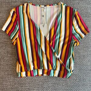 Spank Striped V-Neck Wrap Top